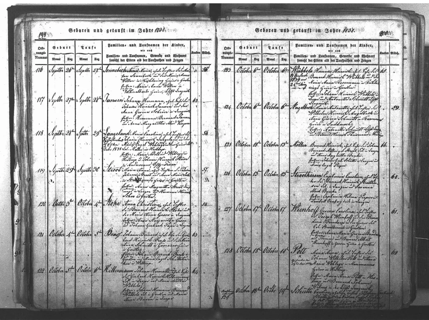 1838 baptismal record from St. Benedikt Catholic Church, Gersten, Lengerich, Emsland, Kingdom of Hannover