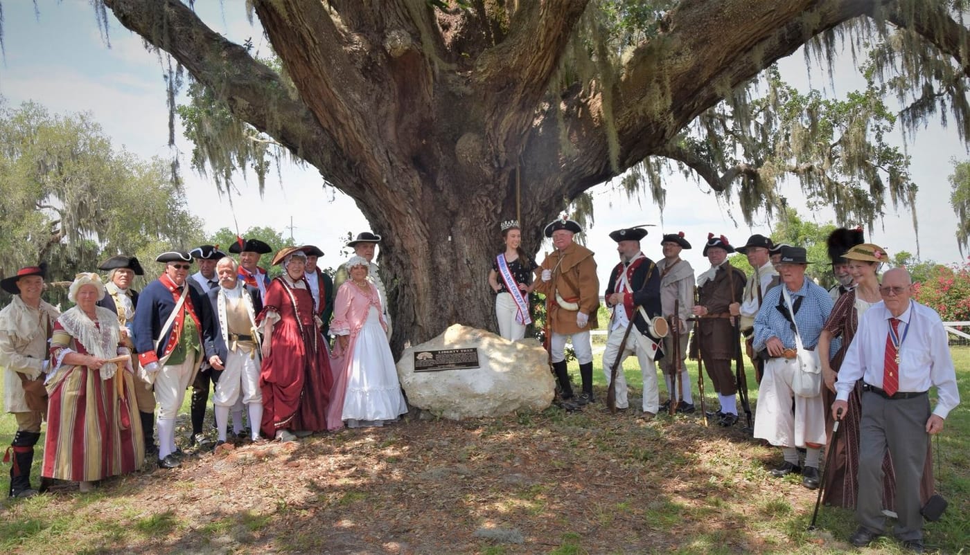 Lineage society members in period dress at a Liberty Tree ceremony